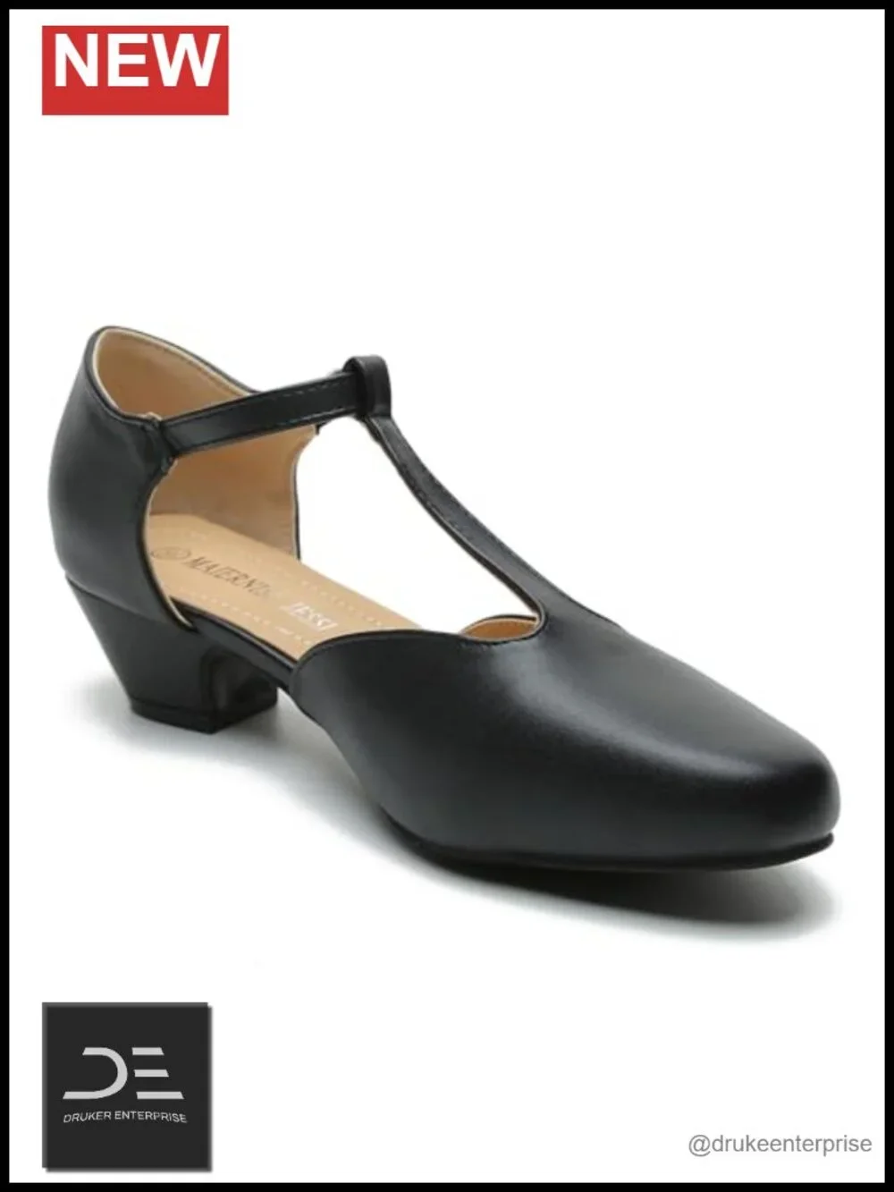 T-Strap Mary Jane Pumps with Low Block Heel, Closed Toe, Buckle Ankle Strap